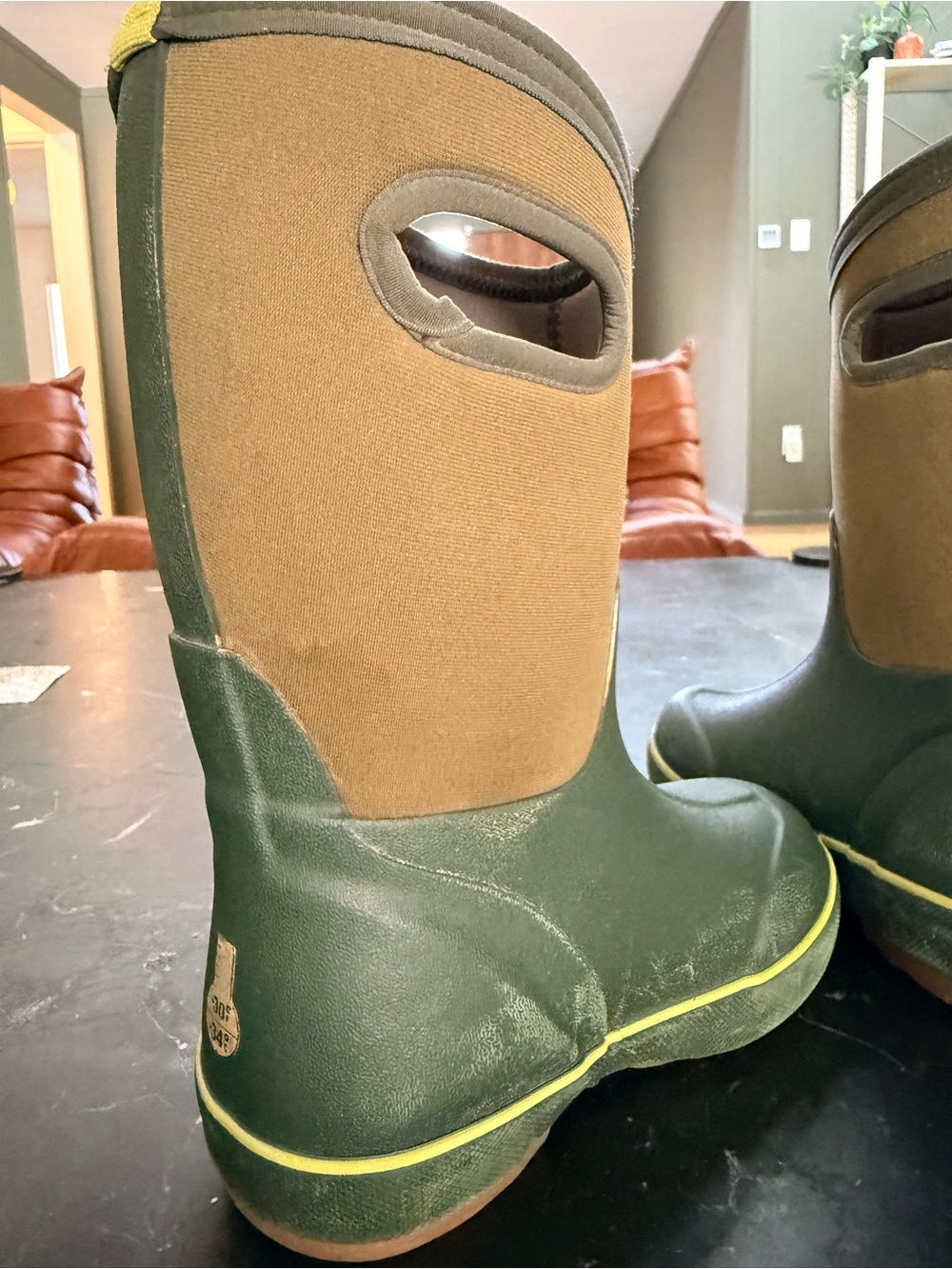 Bogs Kids Olive Green, Tan & Yellow Pull-Tab Rain Boots - Picture 10 of 10